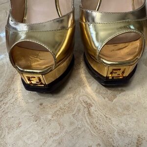 Fendi gold platform heels